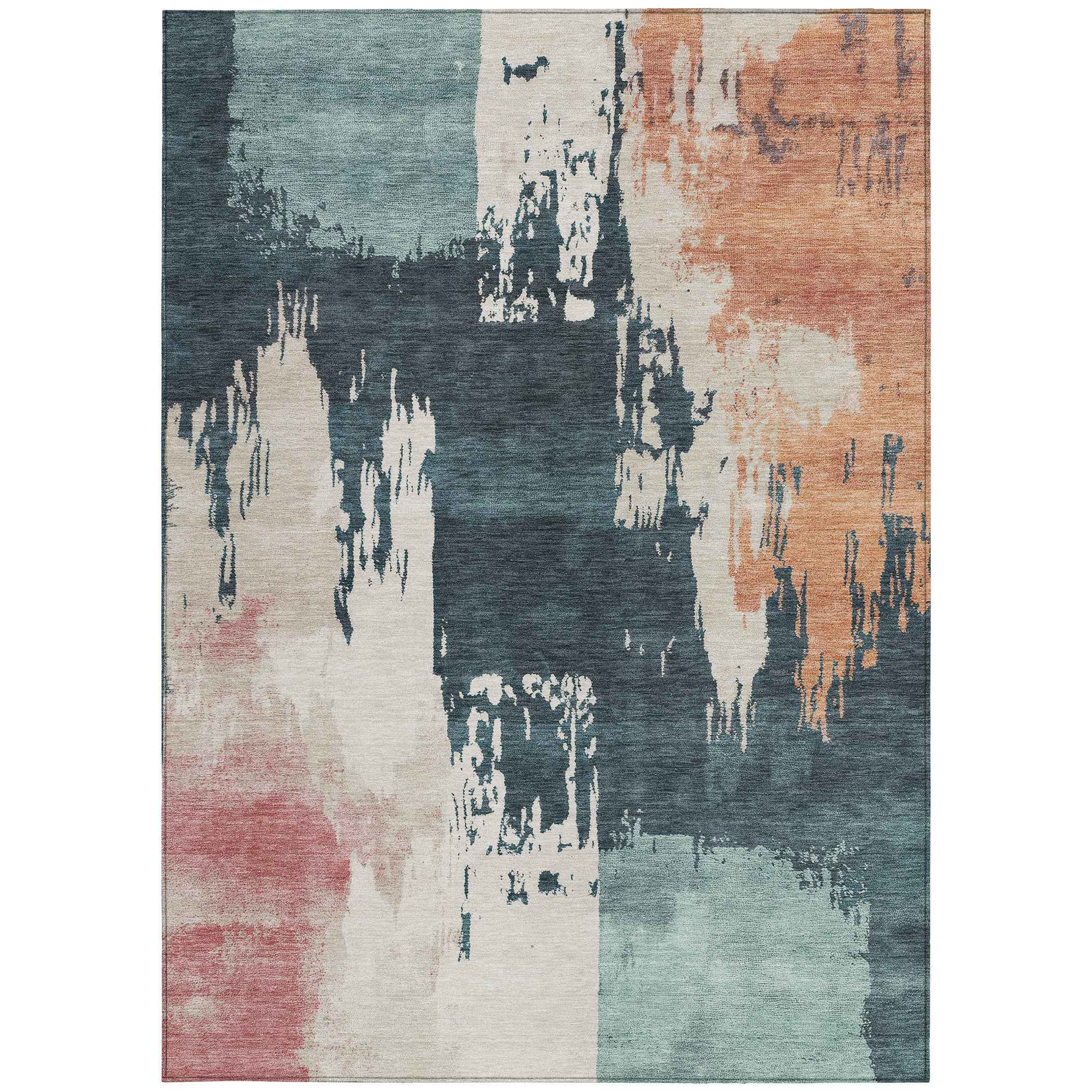 8' X 10' Teal Blue Pink And Orange Abstract Washable Indoor Outdoor Area Rug