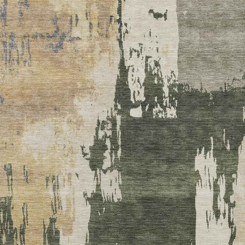 3' X 5' Olive Green Ivory And Tan Abstract Washable Indoor Outdoor Area Rug