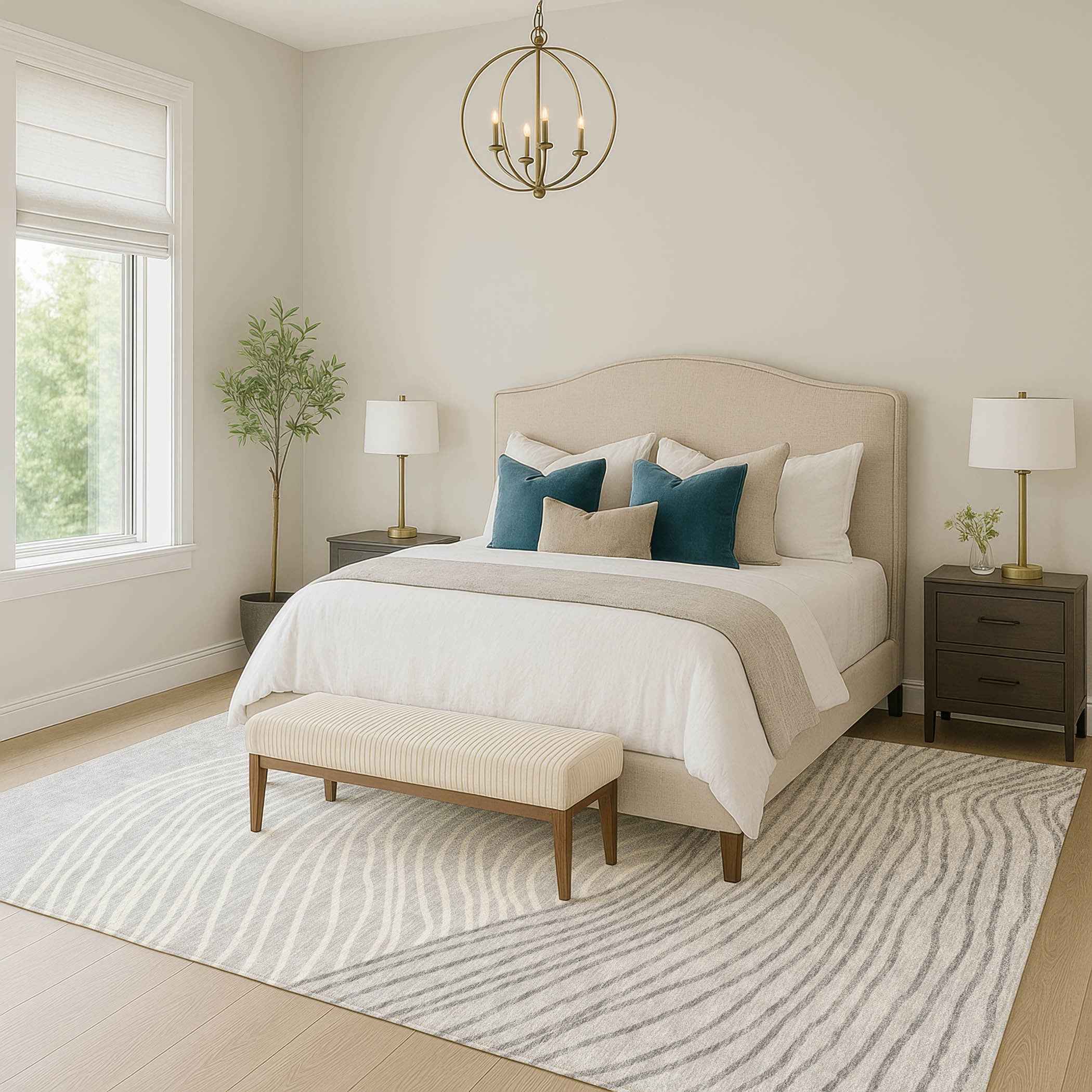 3' X 5' Gray And Ivory Striped Washable Indoor Outdoor Area Rug