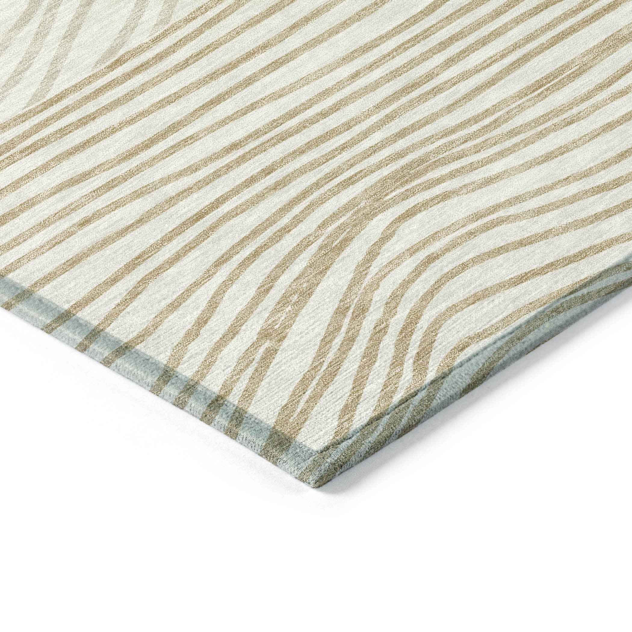 3' X 5' Ivory And Wheat Striped Washable Indoor Outdoor Area Rug