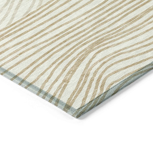 3' X 5' Ivory And Wheat Striped Washable Indoor Outdoor Area Rug