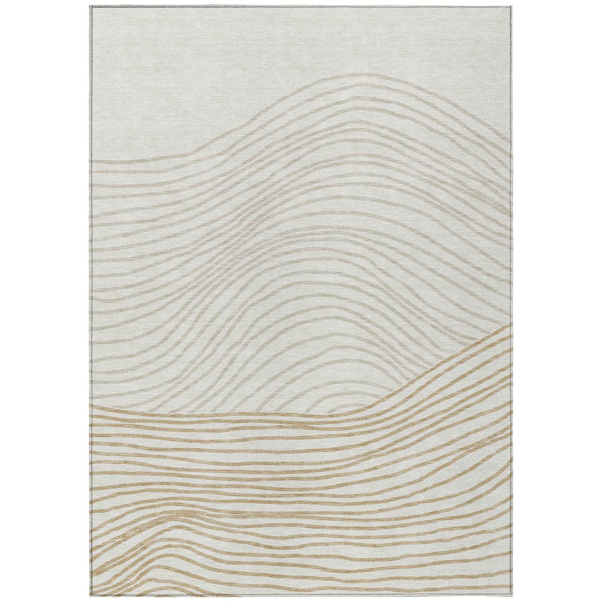 3' X 5' Ivory And Wheat Striped Washable Indoor Outdoor Area Rug