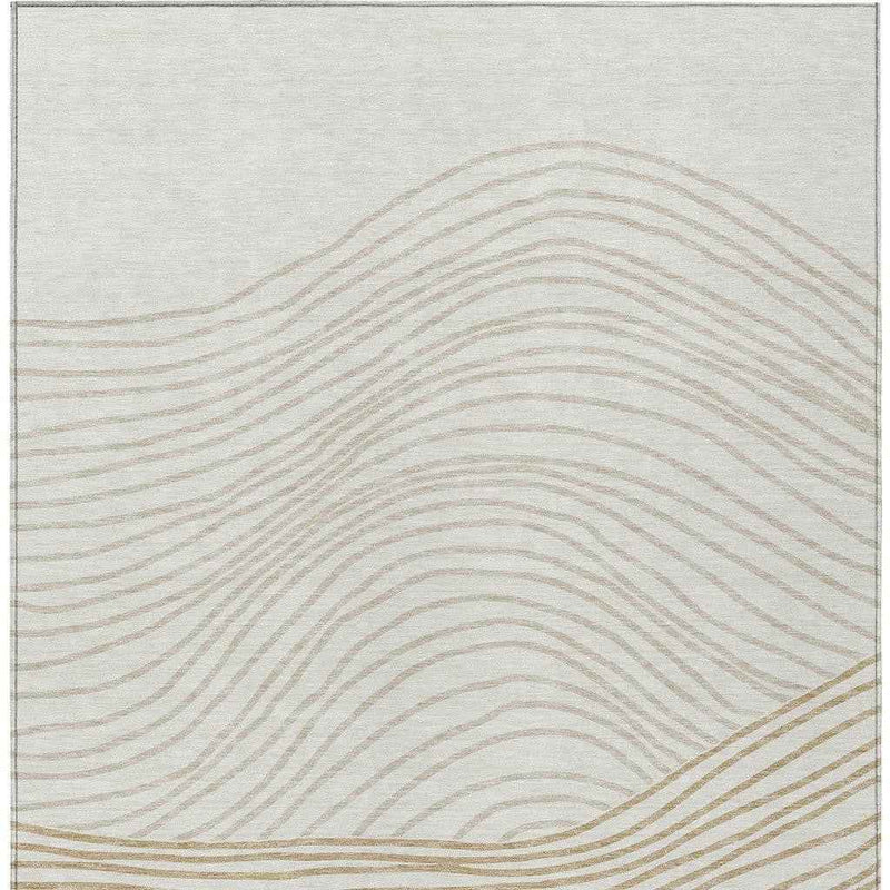 9' X 12' Ivory And Wheat Striped Washable Indoor Outdoor Area Rug