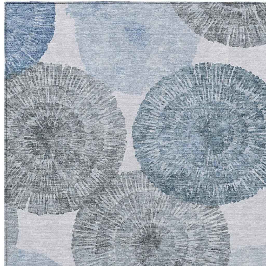 3' X 5' Denim Blue Ivory And Gray Abstract Washable Indoor Outdoor Area Rug