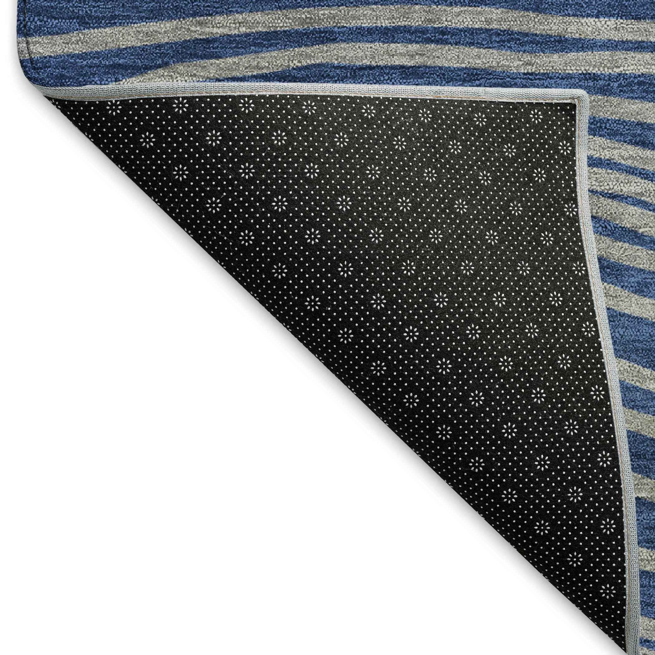 8' X 10' Navy Blue And Ivory Striped Washable Indoor Outdoor Area Rug