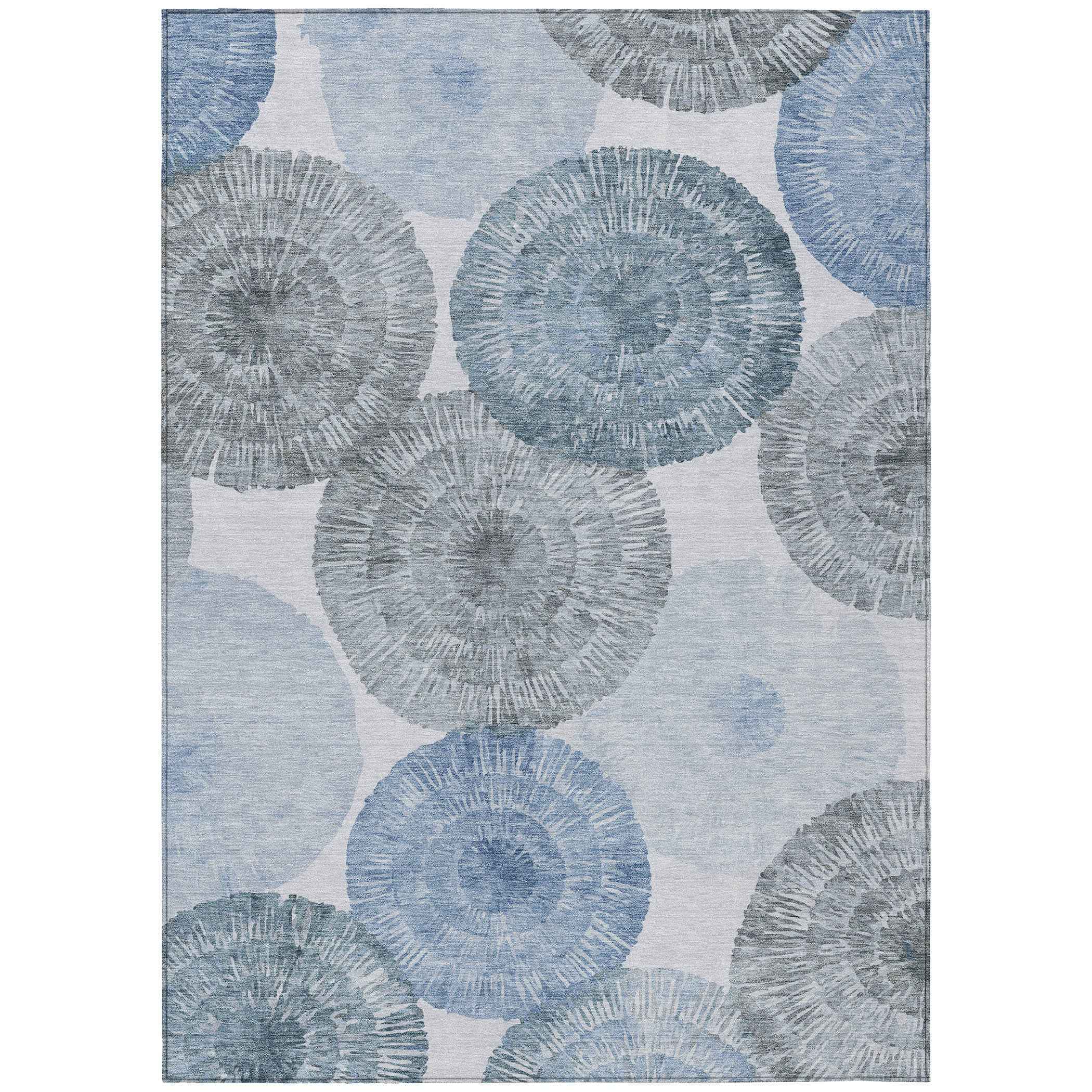 3' X 5' Denim Blue Ivory And Gray Abstract Washable Indoor Outdoor Area Rug