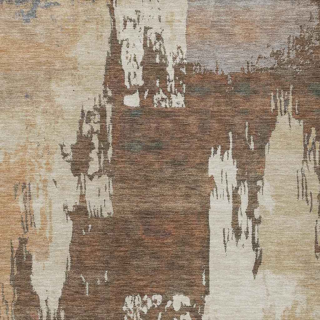 10' X 14' Rust Ivory And Gray Abstract Washable Indoor Outdoor Area Rug