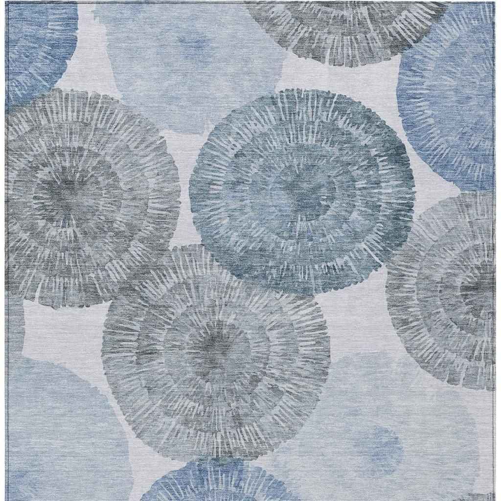3' X 5' Denim Blue Ivory And Gray Abstract Washable Indoor Outdoor Area Rug