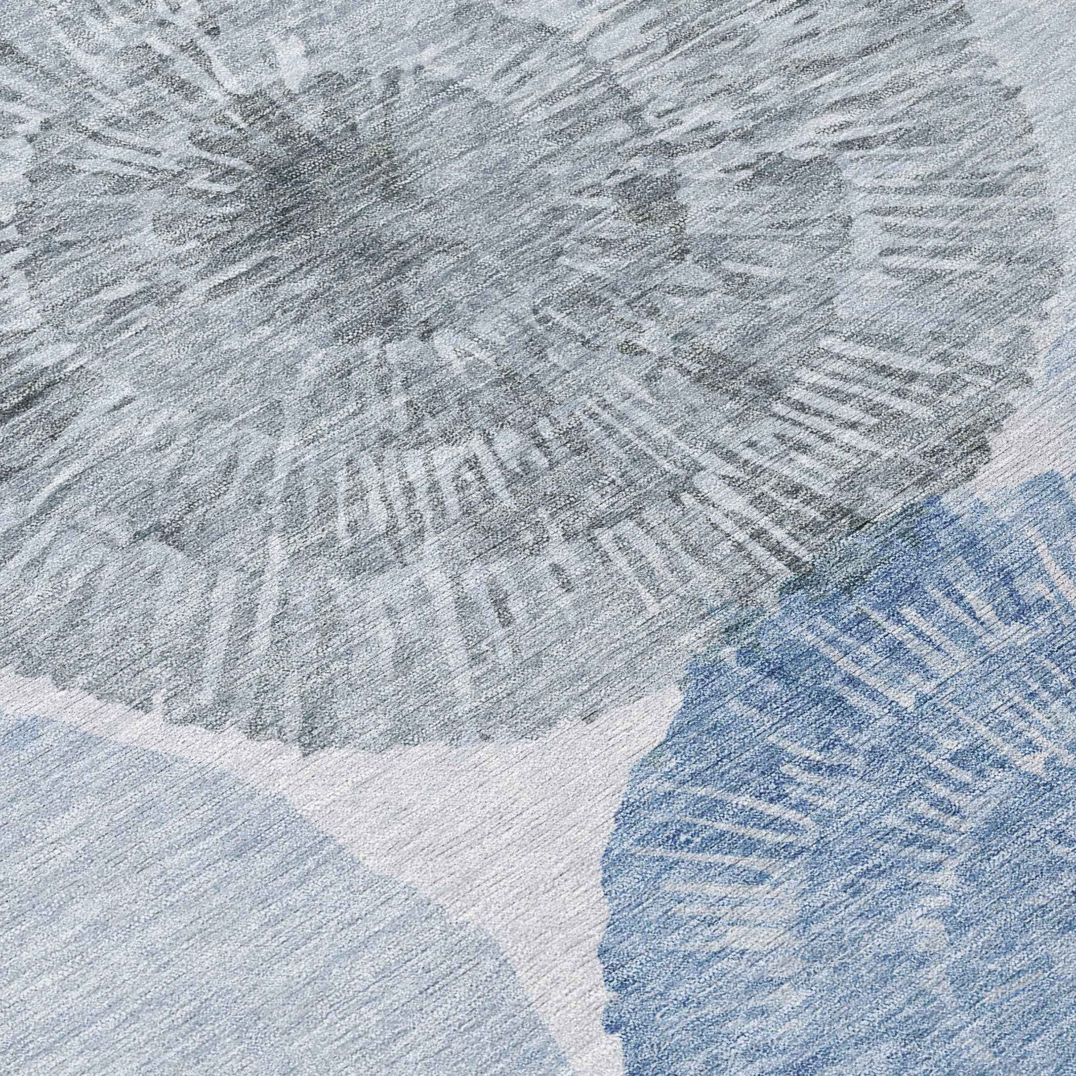 3' X 5' Denim Blue Ivory And Gray Abstract Washable Indoor Outdoor Area Rug