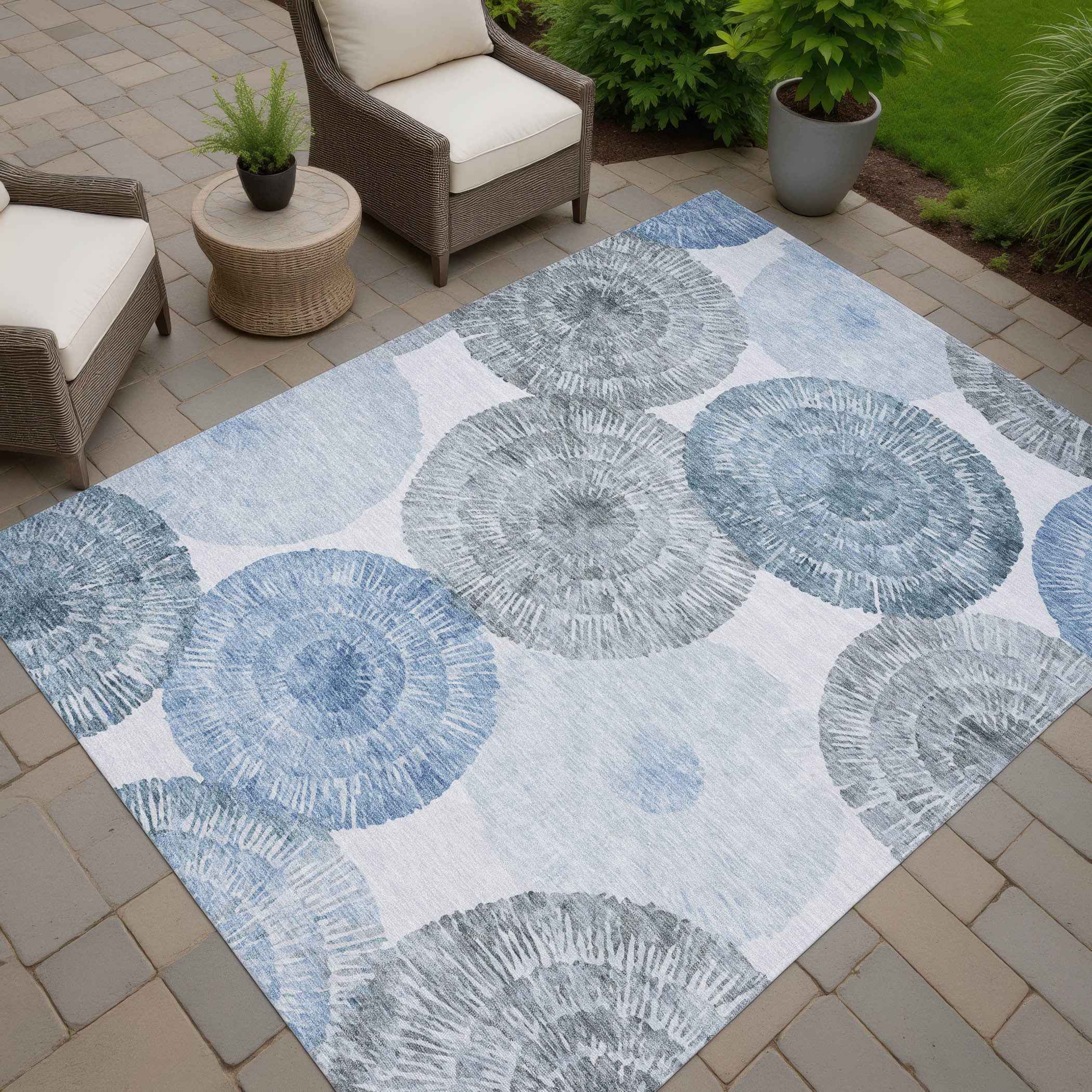 3' X 5' Denim Blue Ivory And Gray Abstract Washable Indoor Outdoor Area Rug