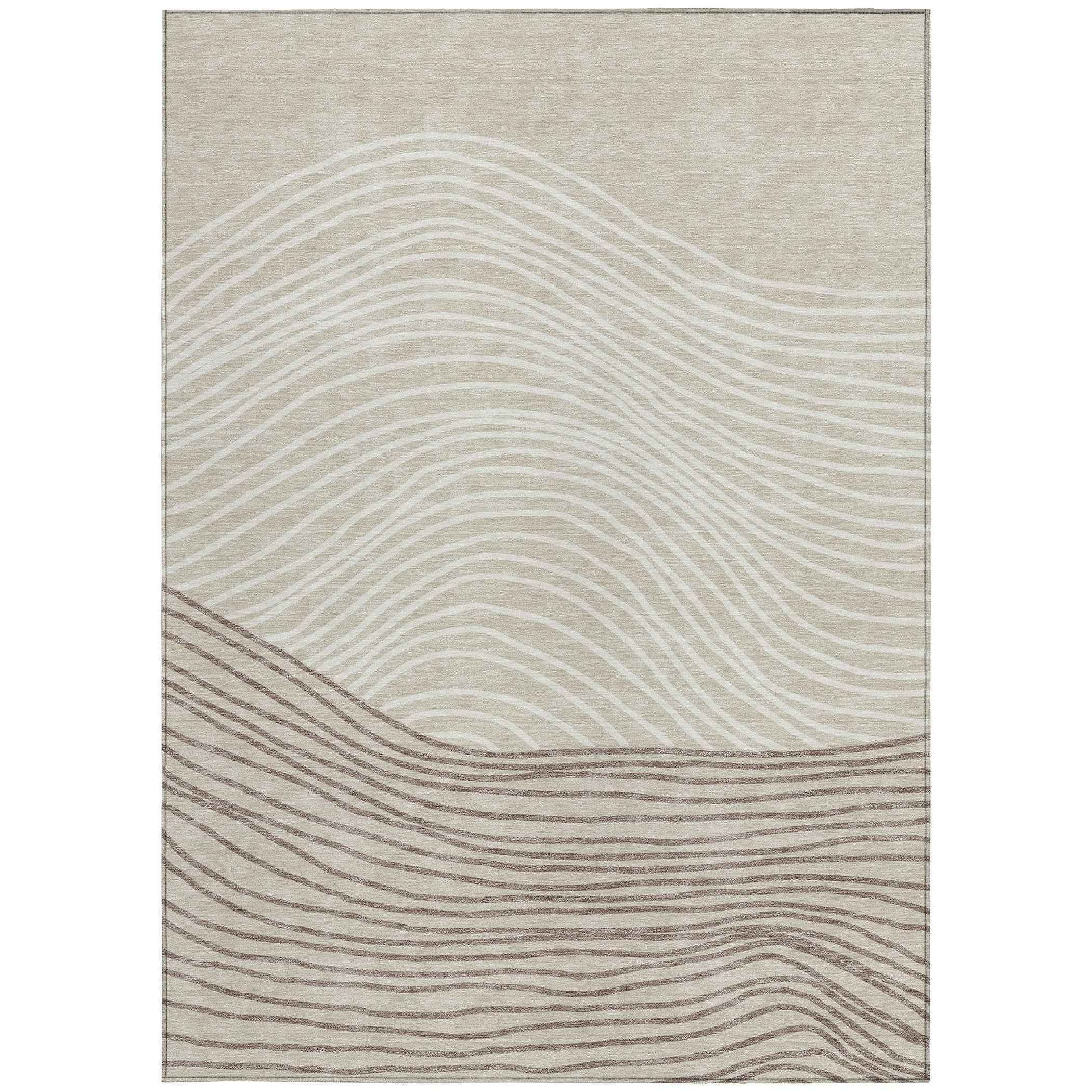 8' X 10' Beige Ivory And Brown Striped Washable Indoor Outdoor Area Rug