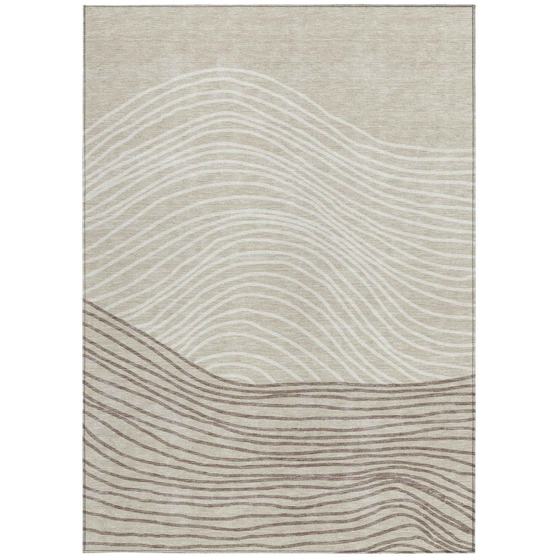 8' X 10' Beige Ivory And Brown Striped Washable Indoor Outdoor Area Rug