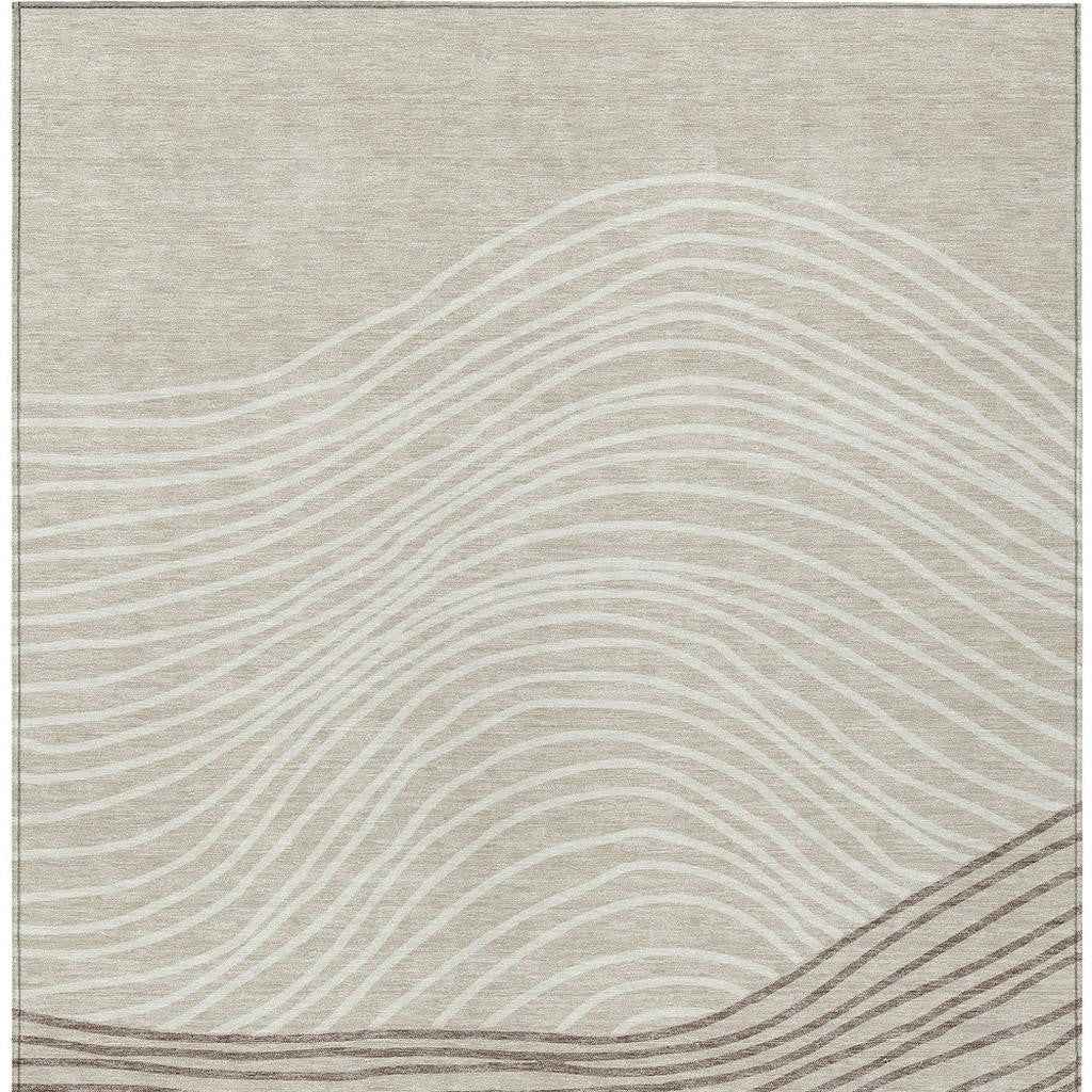 8' X 10' Beige Ivory And Brown Striped Washable Indoor Outdoor Area Rug