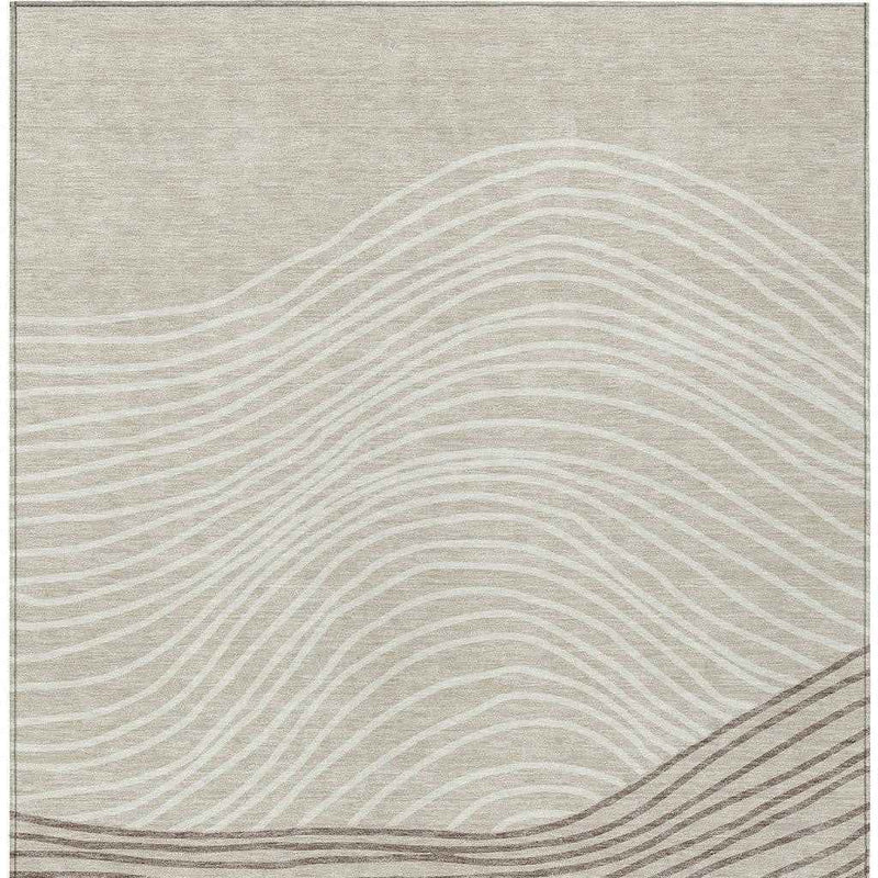 8' X 10' Beige Ivory And Brown Striped Washable Indoor Outdoor Area Rug