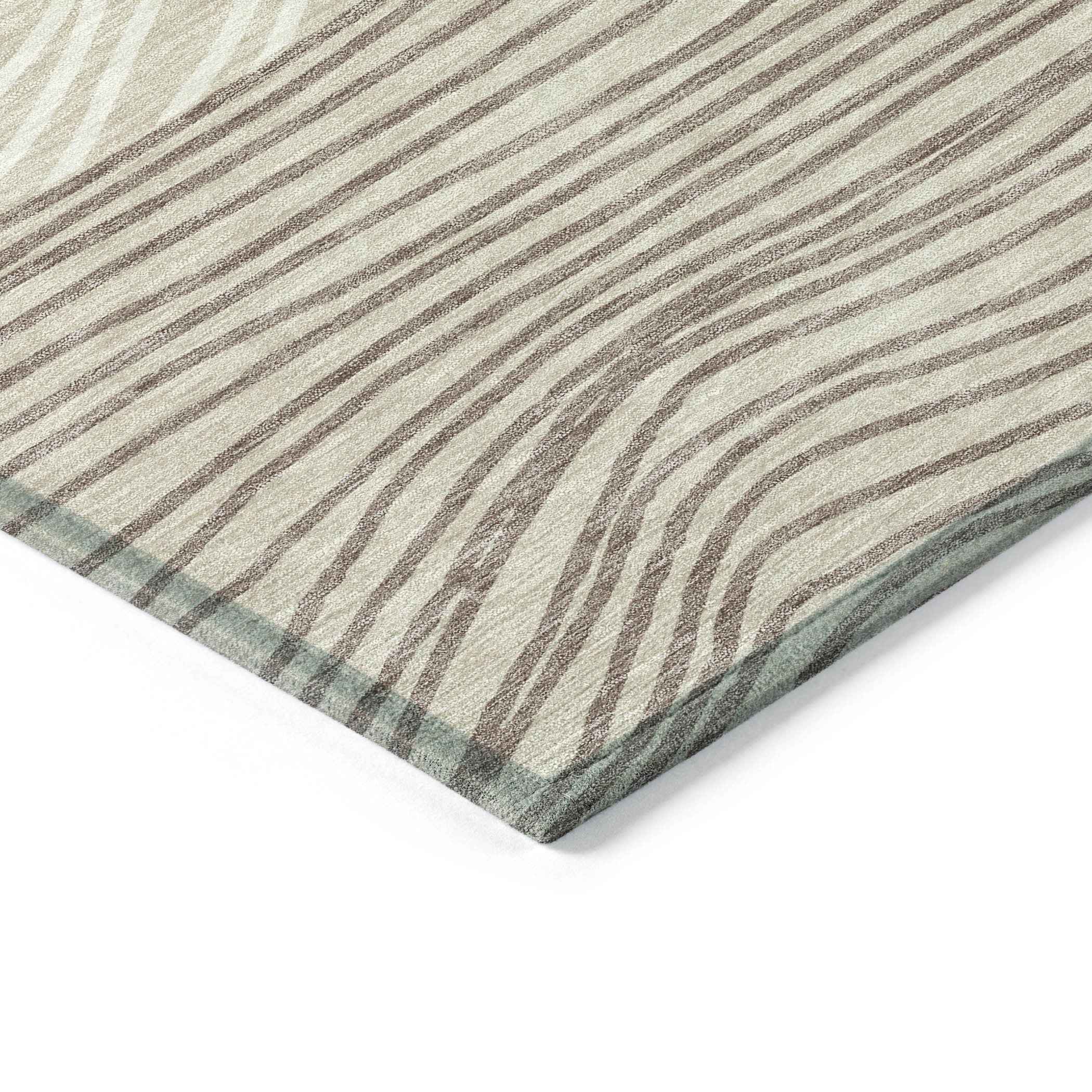 8' X 10' Beige Ivory And Brown Striped Washable Indoor Outdoor Area Rug