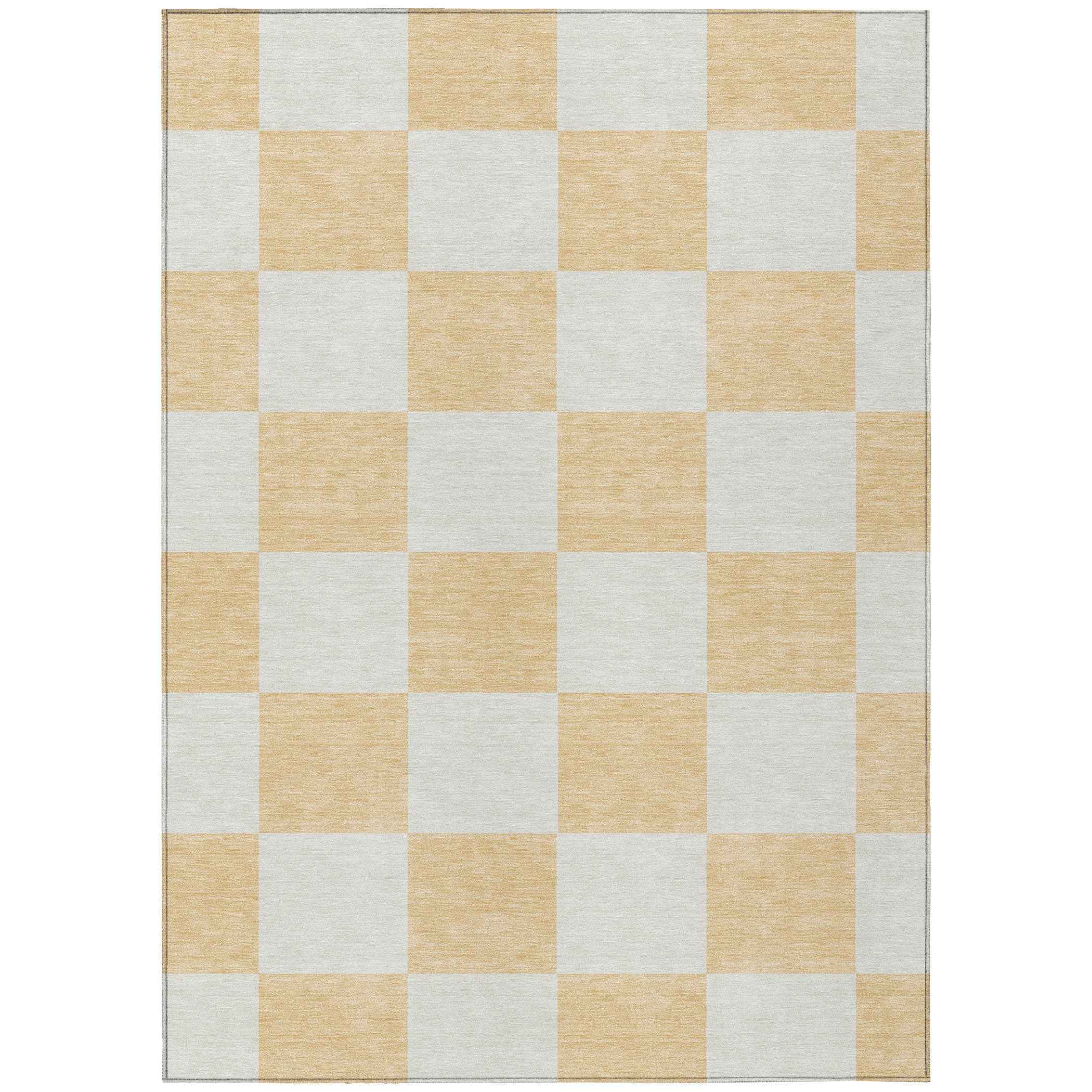 5' X 8' Peach And Beige Geometric Washable Indoor Outdoor Area Rug