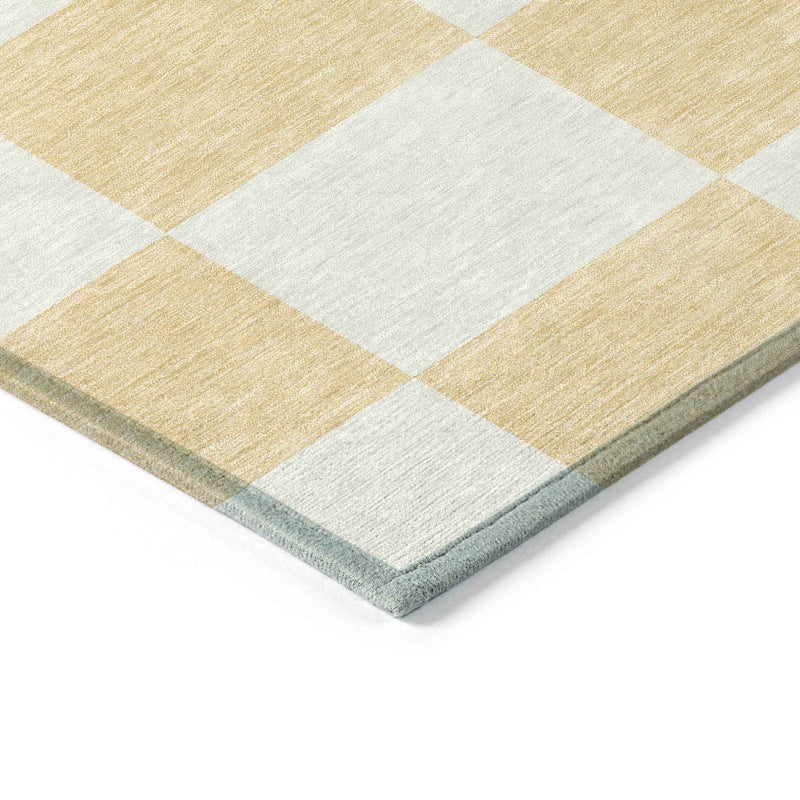 5' X 8' Peach And Beige Geometric Washable Indoor Outdoor Area Rug