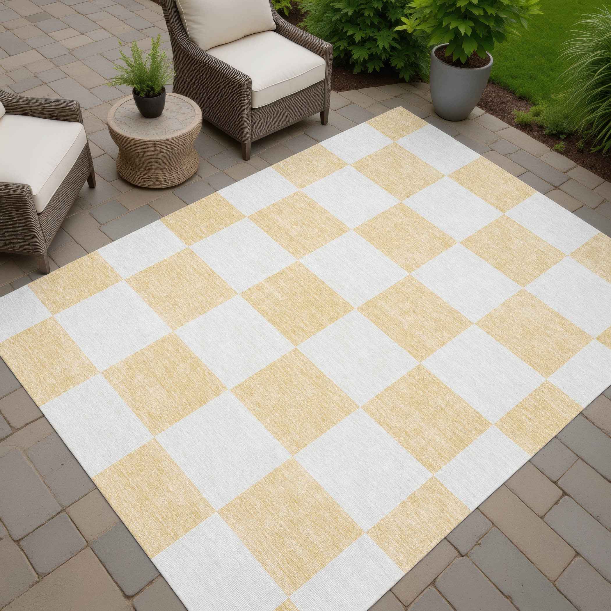 5' X 8' Peach And Beige Geometric Washable Indoor Outdoor Area Rug