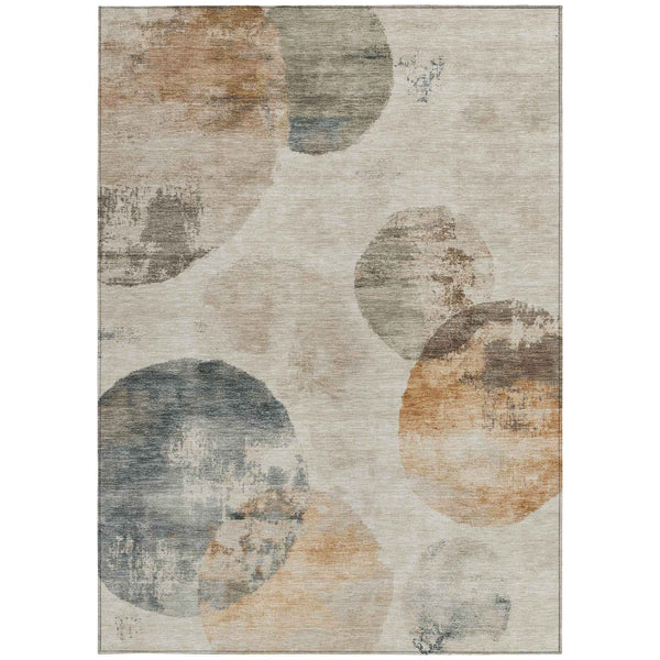 5' X 8' Beige Khaki And Ivory Abstract Washable Indoor Outdoor Area Rug