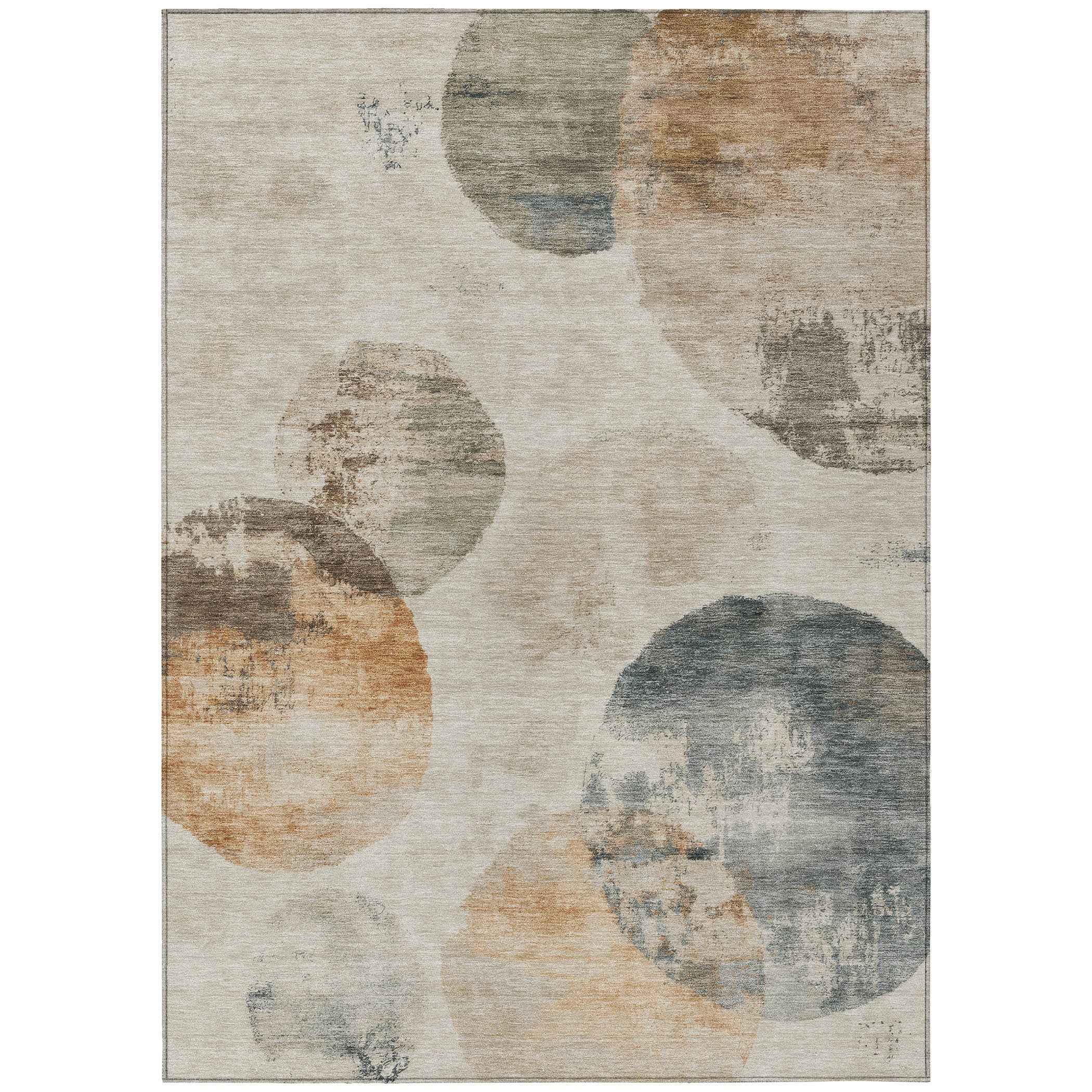 5' X 8' Beige Khaki And Ivory Abstract Washable Indoor Outdoor Area Rug