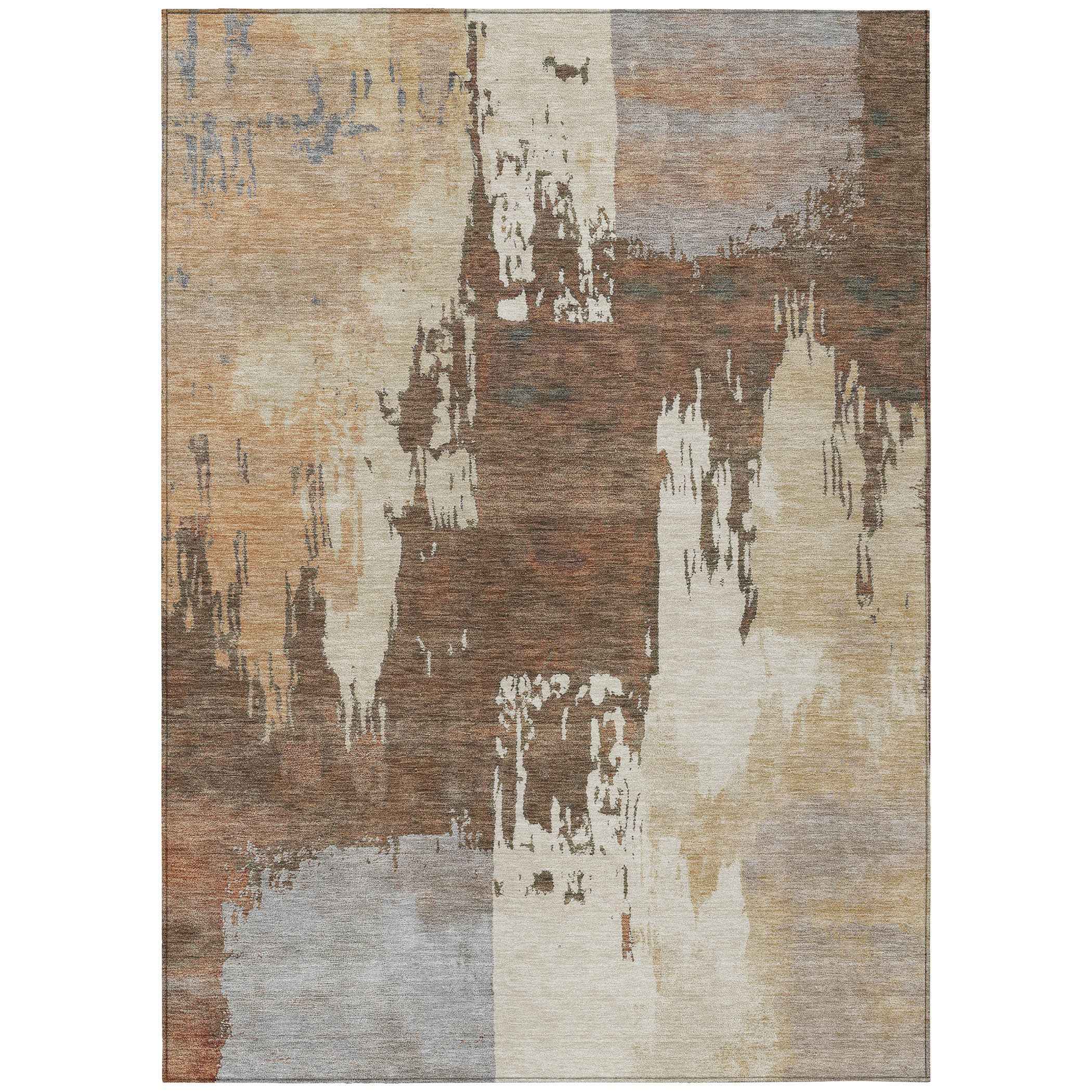 9' X 12' Rust Ivory And Gray Abstract Washable Indoor Outdoor Area Rug