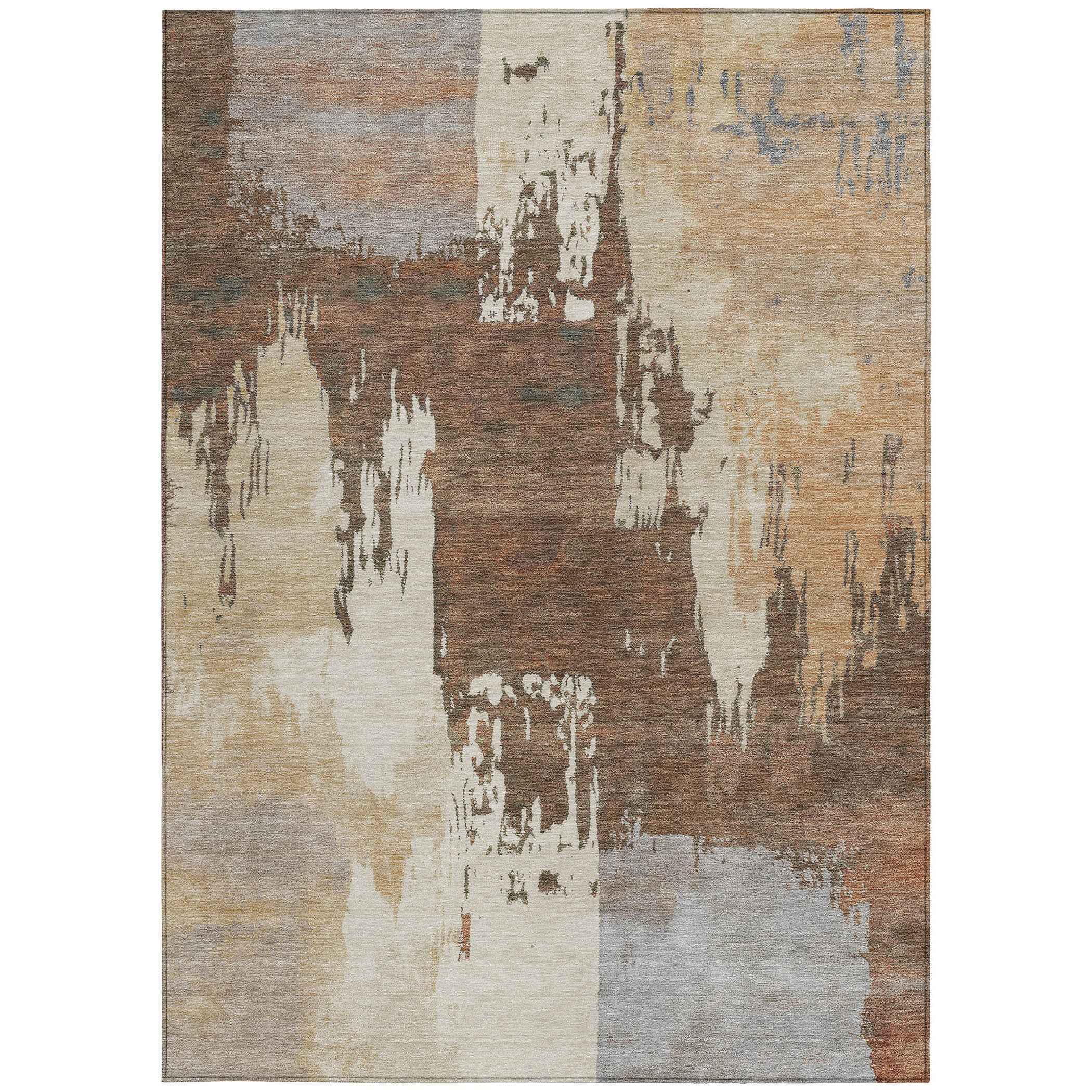 9' X 12' Rust Ivory And Gray Abstract Washable Indoor Outdoor Area Rug
