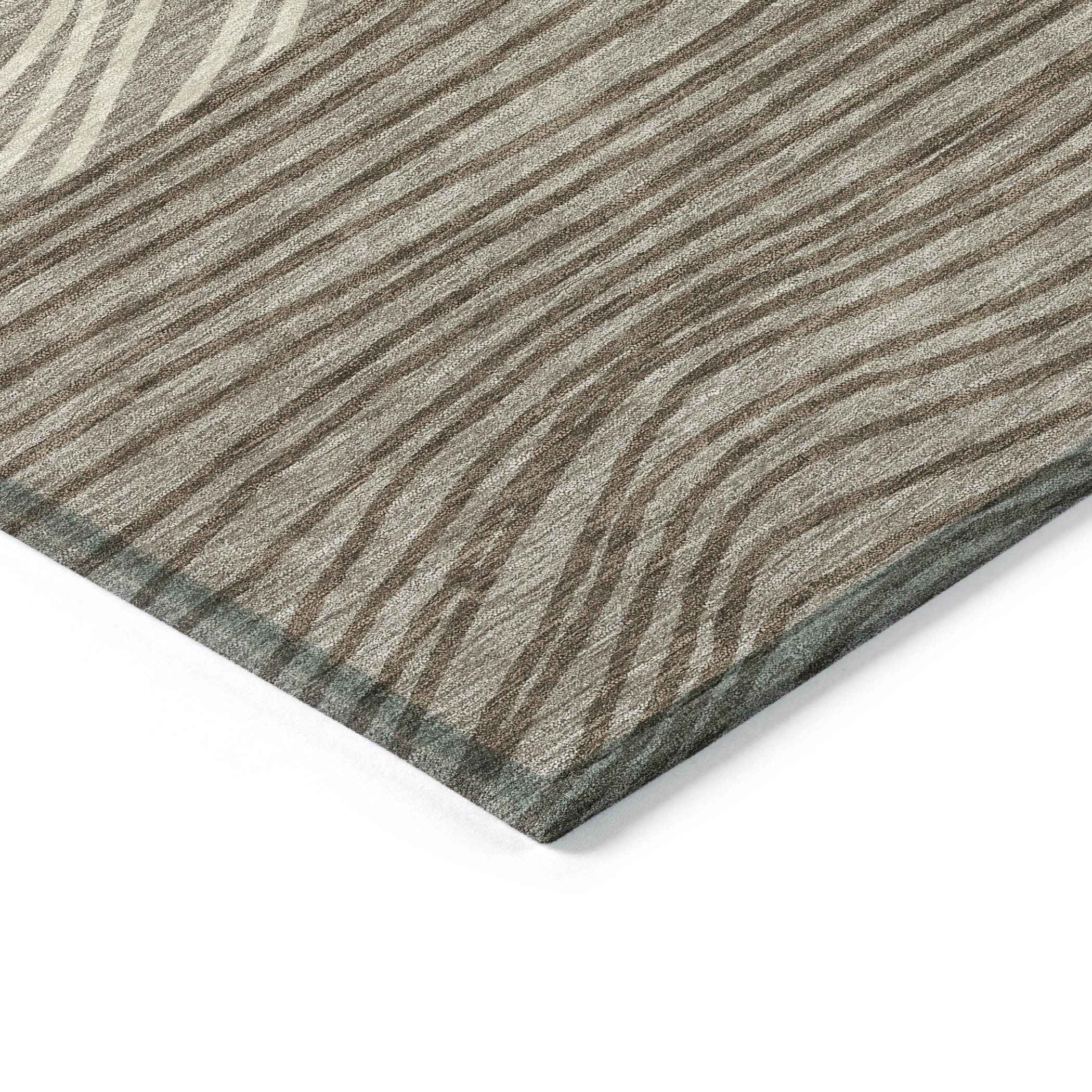 8' X 10' Taupe Beige And Brown Striped Washable Indoor Outdoor Area Rug