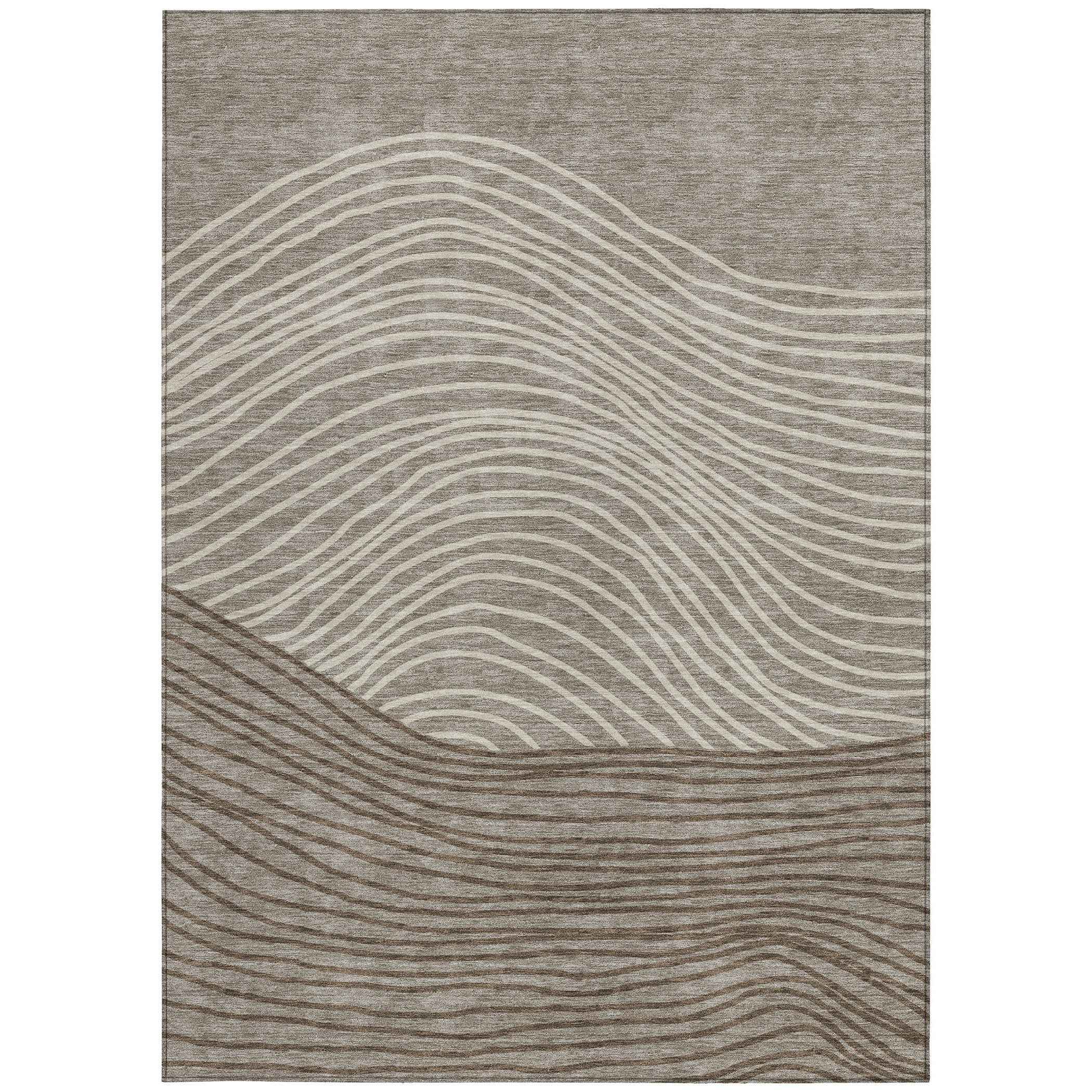 8' X 10' Taupe Beige And Brown Striped Washable Indoor Outdoor Area Rug