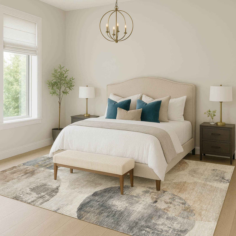 5' X 8' Taupe Ivory And Beige Abstract Washable Indoor Outdoor Area Rug