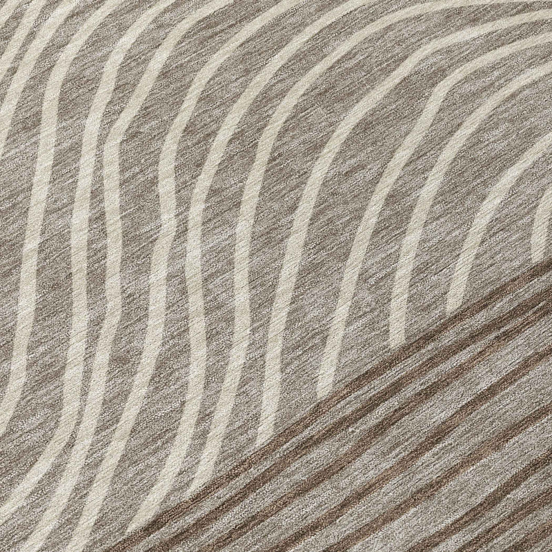 8' Taupe Beige And Brown Round Striped Washable Indoor Outdoor Area Rug