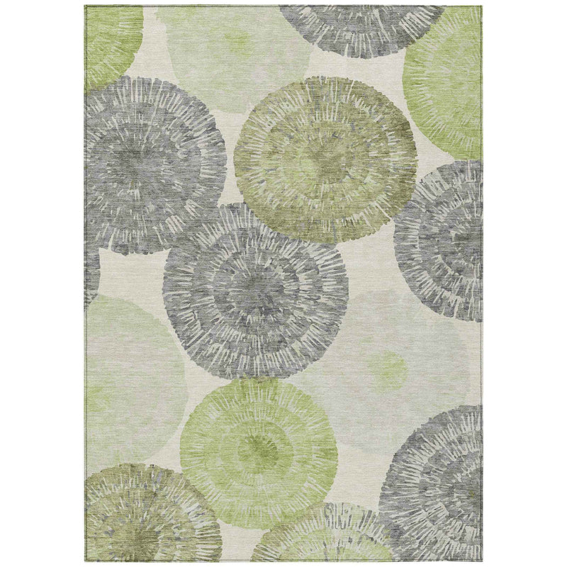 8' X 10' Artichoke Green Ivory And Gray Abstract Washable Indoor Outdoor Area Rug