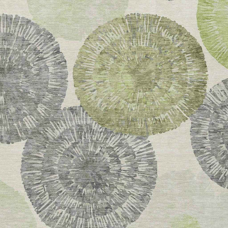 8' X 10' Artichoke Green Ivory And Gray Abstract Washable Indoor Outdoor Area Rug