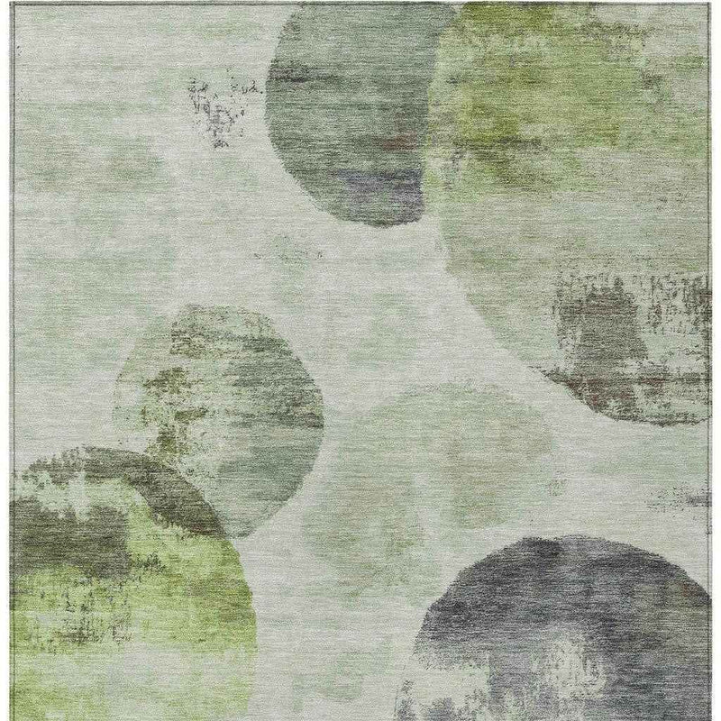 9' X 12' Artichoke Green And Ivory Abstract Washable Indoor Outdoor Area Rug