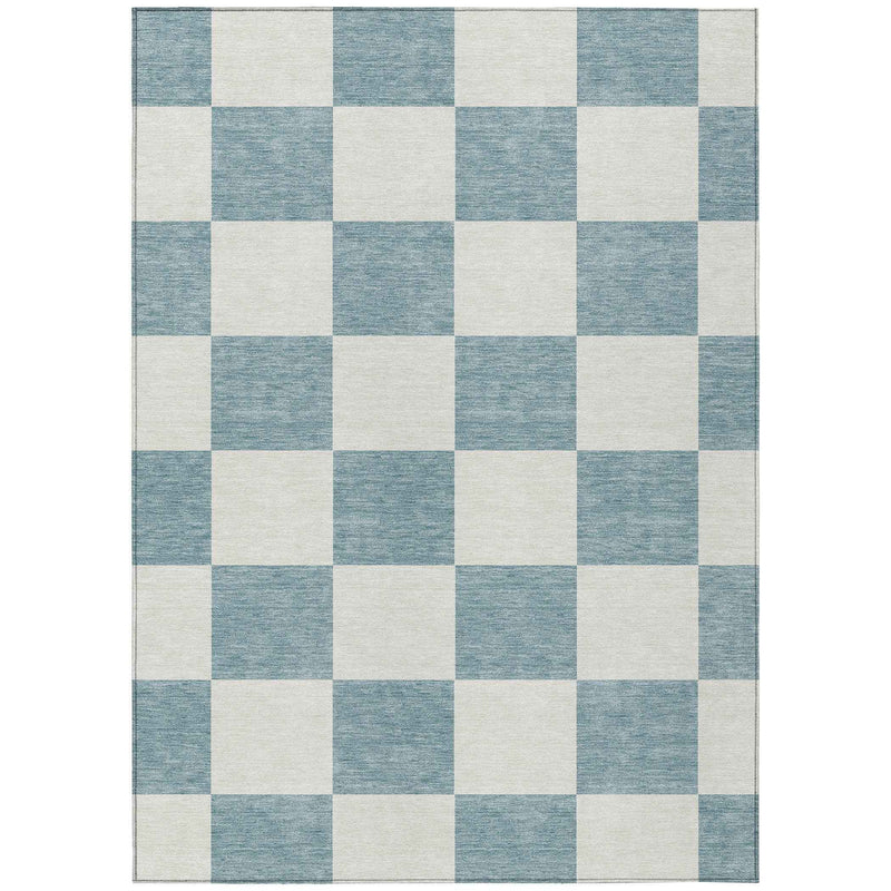 3' X 5' Teal Blue And Ivory Geometric Washable Indoor Outdoor Area Rug