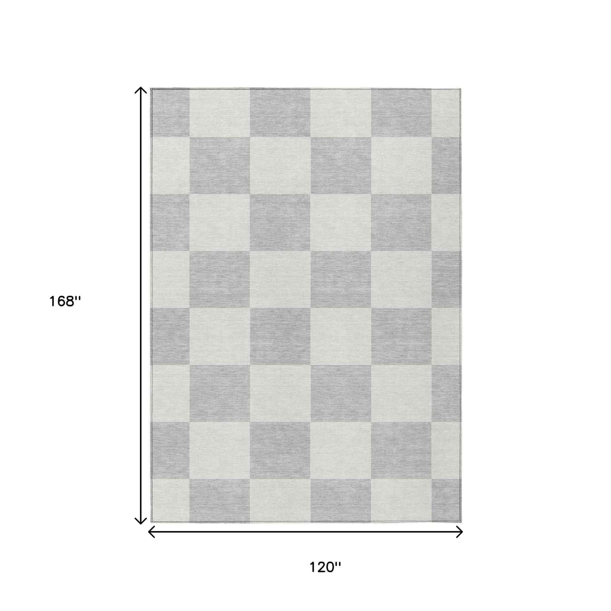 10' X 14' Silver And Ivory Geometric Washable Indoor Outdoor Area Rug