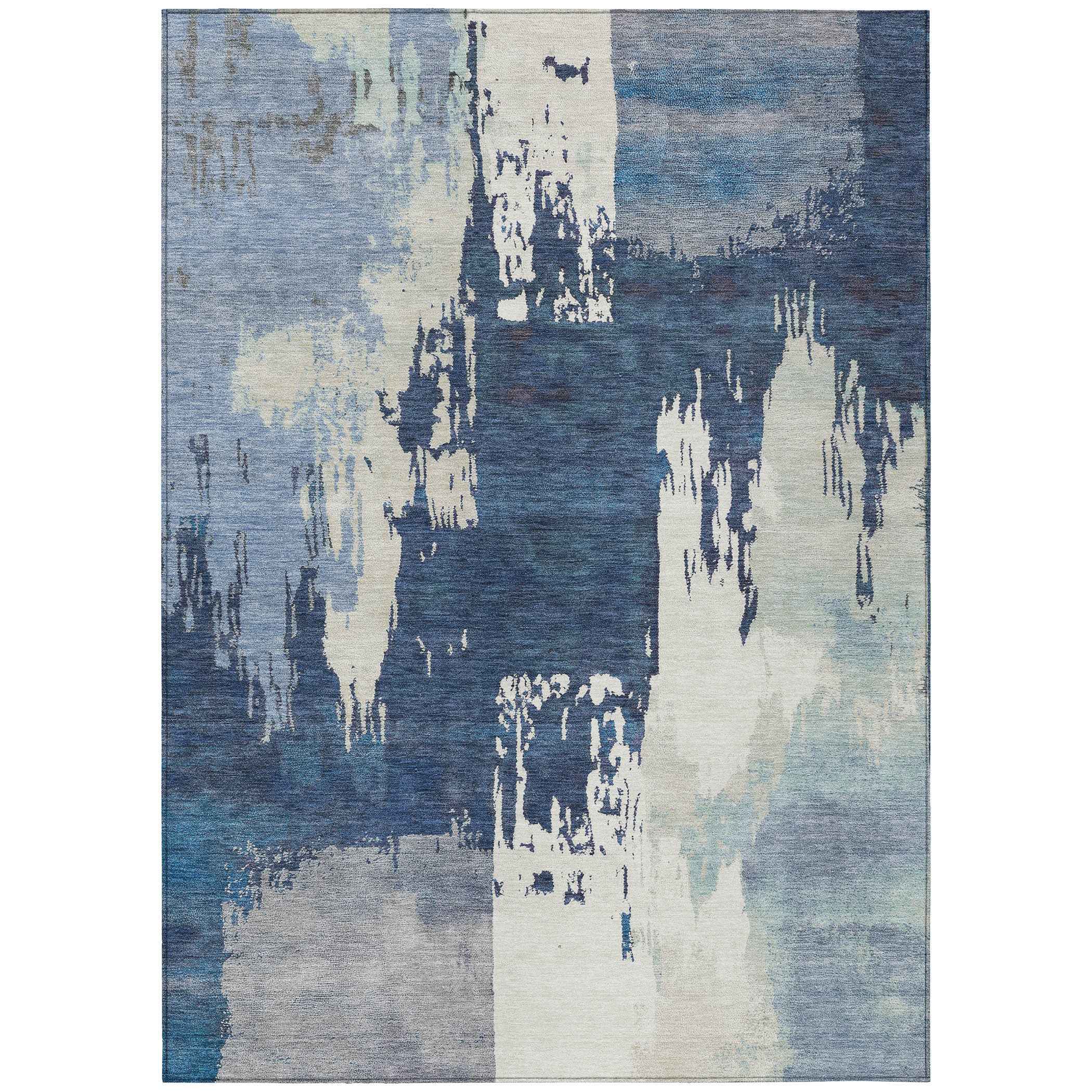 10' X 14' Blue And Ivory Abstract Washable Indoor Outdoor Area Rug