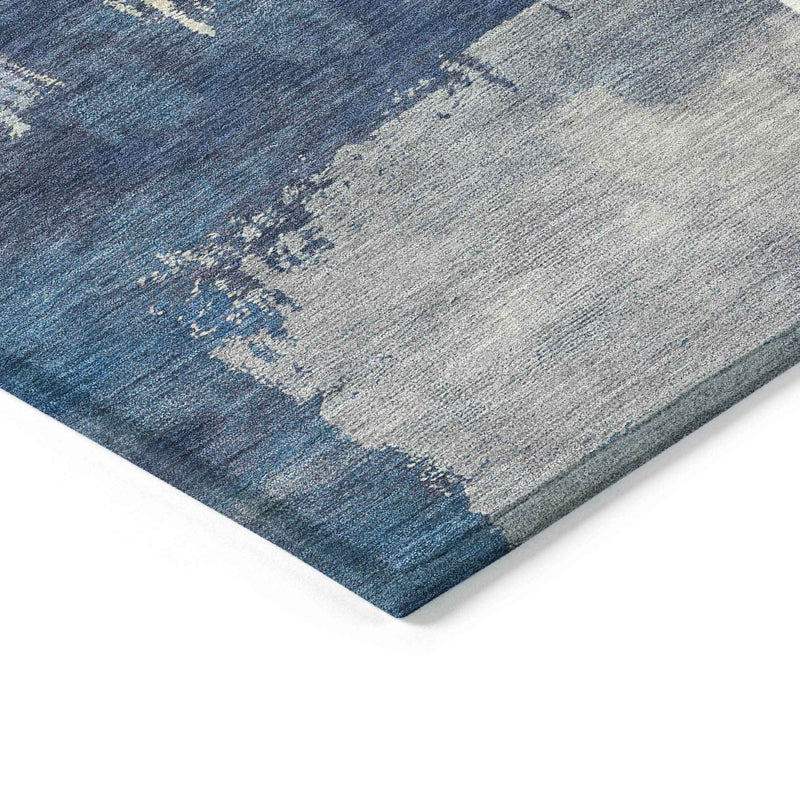 10' X 14' Blue And Ivory Abstract Washable Indoor Outdoor Area Rug