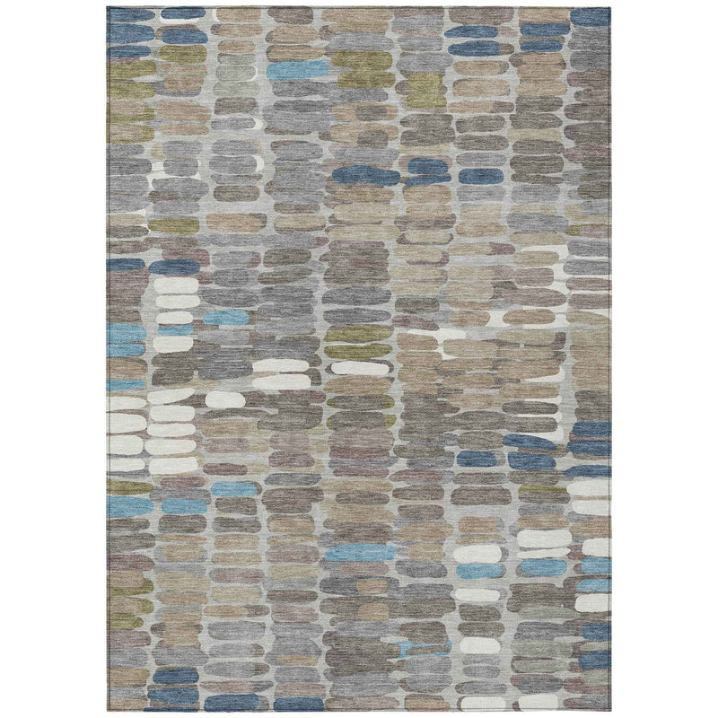 8' X 10' Taupe Ivory And Blue Abstract Washable Indoor Outdoor Area Rug
