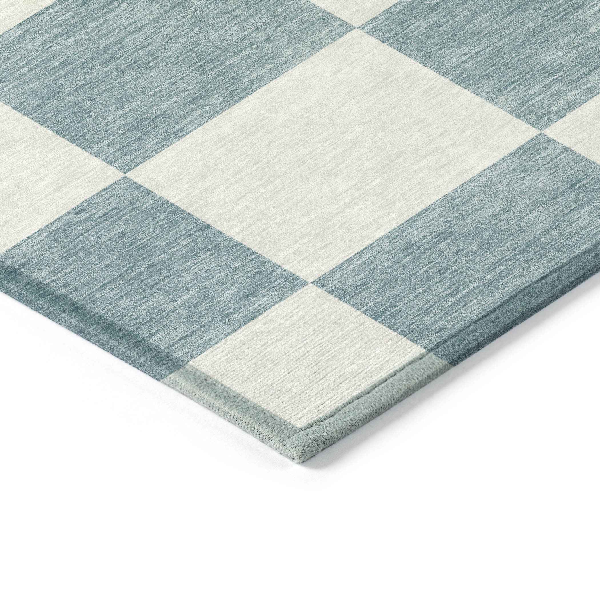 5' X 8' Teal Blue And Ivory Geometric Washable Indoor Outdoor Area Rug