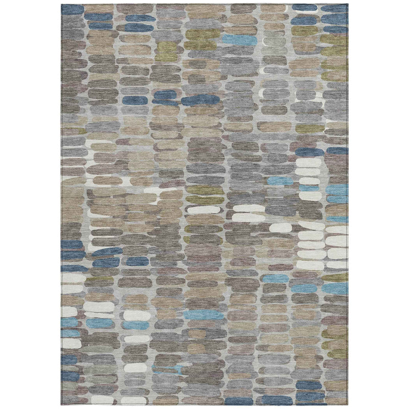 8' X 10' Taupe Ivory And Blue Abstract Washable Indoor Outdoor Area Rug