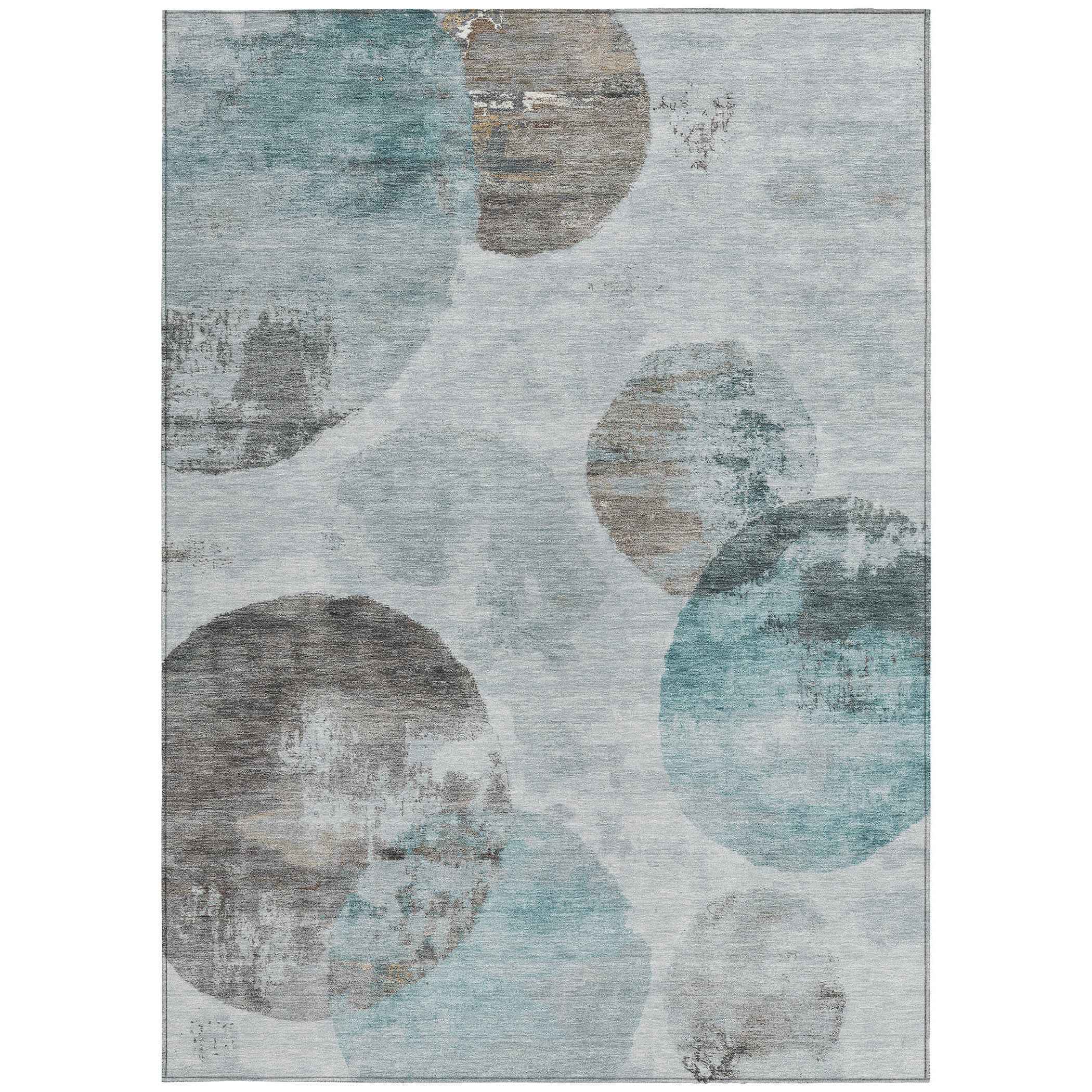 8' X 10' Teal Blue Ivory And Taupe Abstract Washable Indoor Outdoor Area Rug