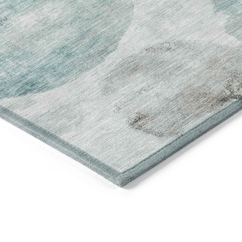 8' X 10' Teal Blue Ivory And Taupe Abstract Washable Indoor Outdoor Area Rug