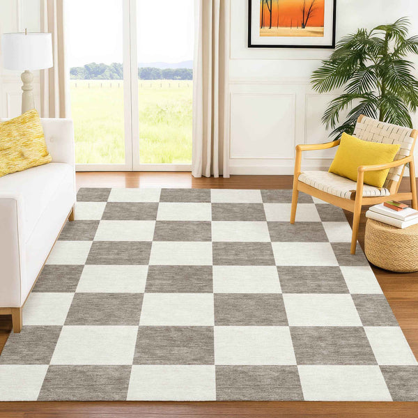3' X 5' Taupe And Ivory Geometric Washable Indoor Outdoor Area Rug