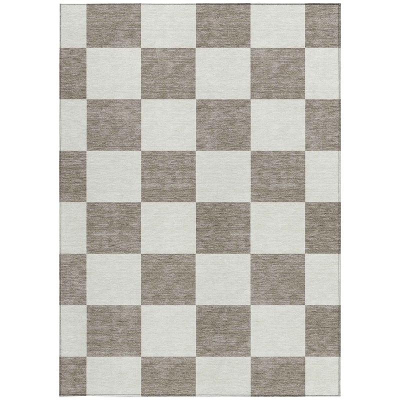 3' X 5' Taupe And Ivory Geometric Washable Indoor Outdoor Area Rug