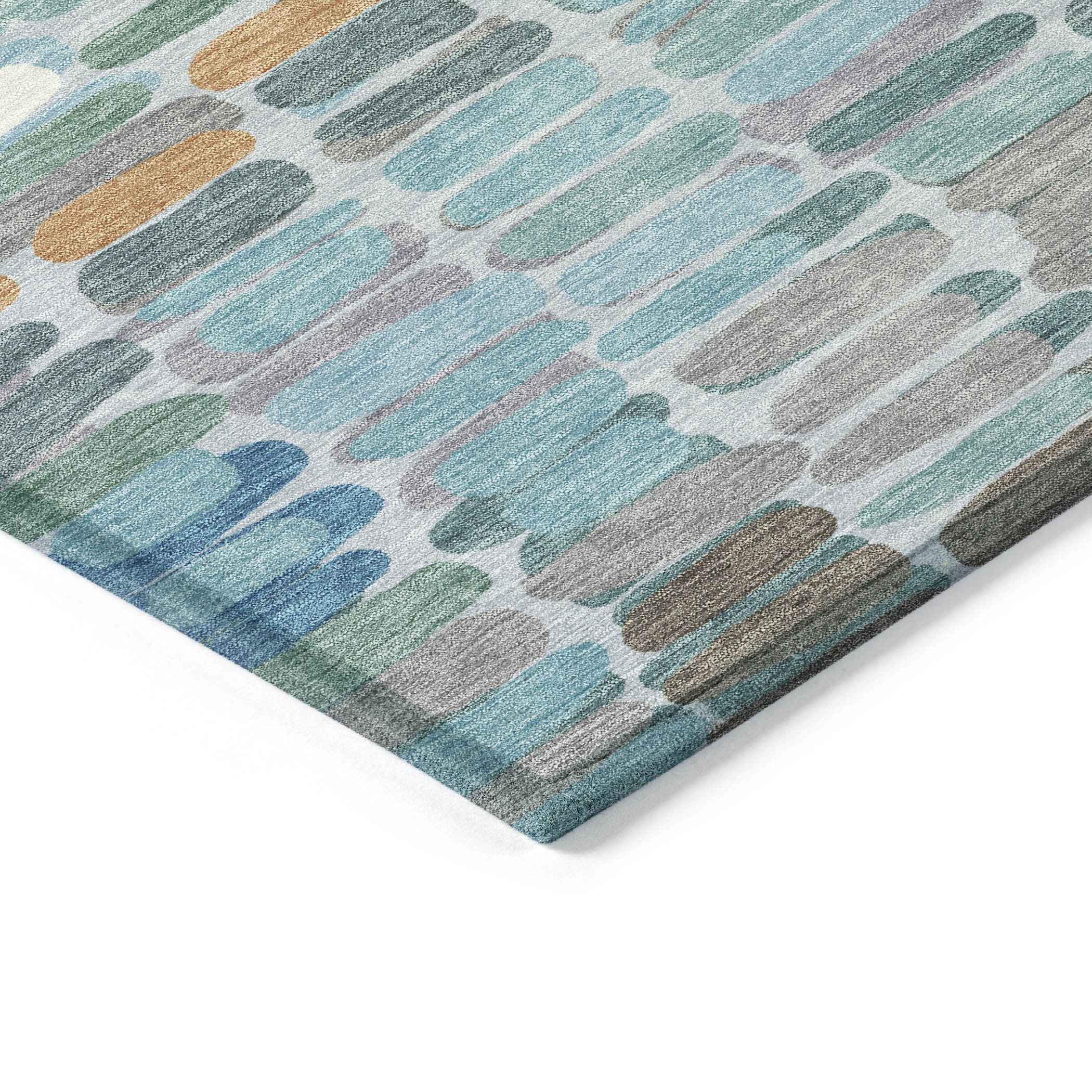 10' X 14' Teal Blue Copper And Ivory Abstract Washable Indoor Outdoor Area Rug
