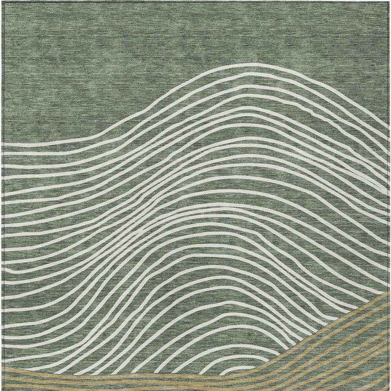 10' X 14' Fern Green Ivory And Gold Striped Washable Indoor Outdoor Area Rug