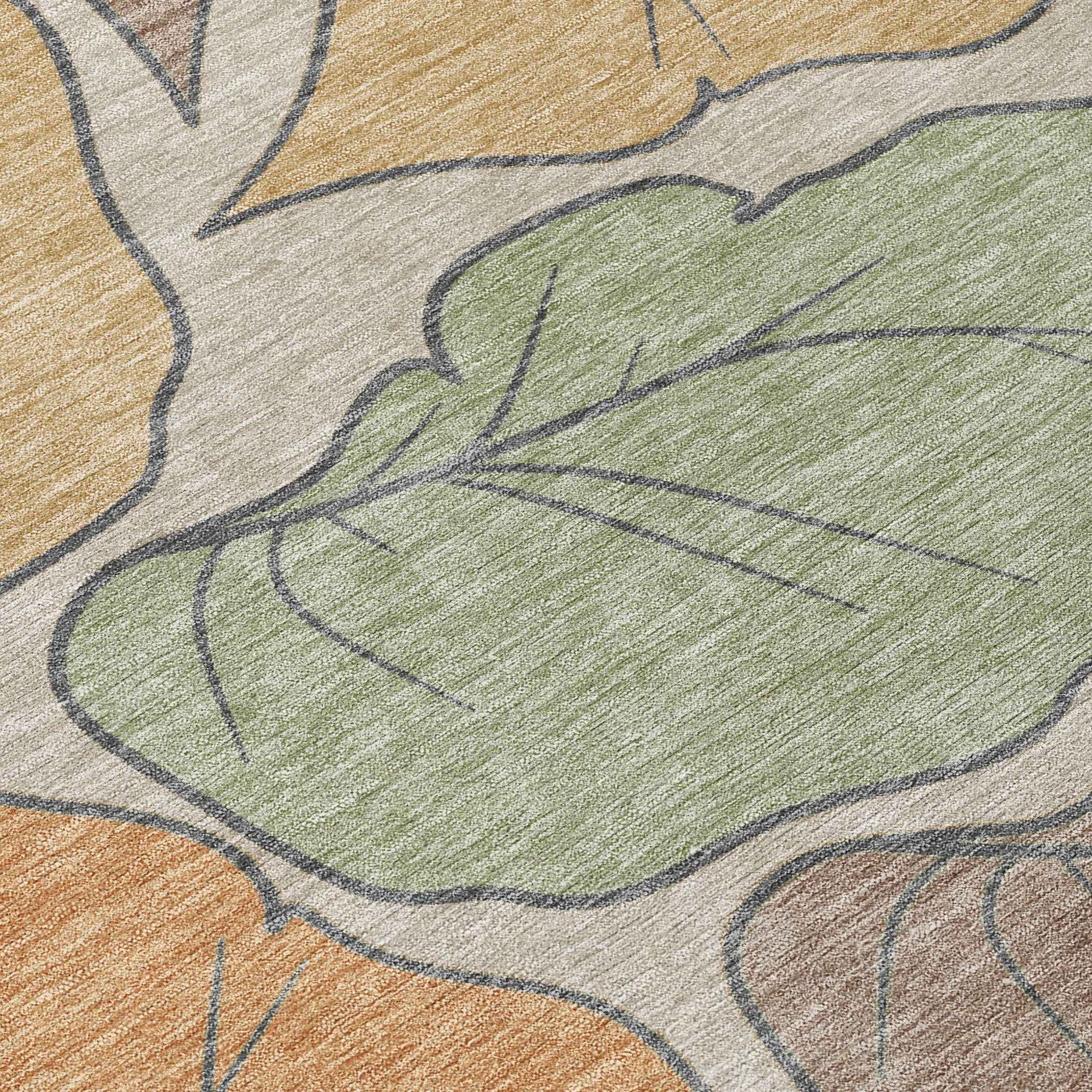 9' X 12' Copper Ivory And Sage Botanical Leaves Washable Indoor Outdoor Area Rug