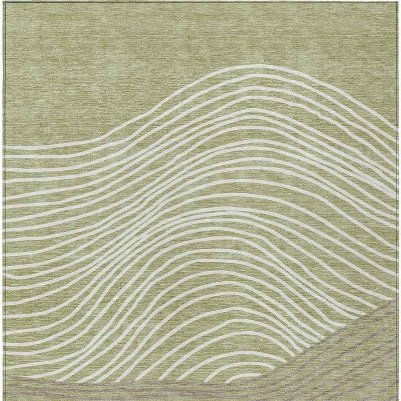 8' X 10' Artichoke Green And Ivory Striped Washable Indoor Outdoor Area Rug