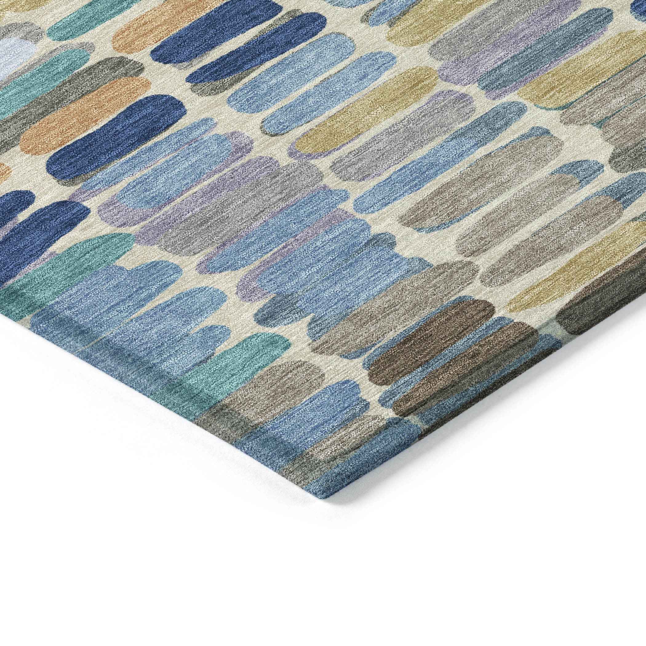 10' X 14' Denim Blue Wheat And Beige Abstract Washable Indoor Outdoor Area Rug