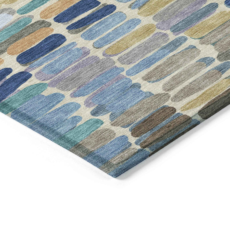 10' X 14' Denim Blue Wheat And Beige Abstract Washable Indoor Outdoor Area Rug